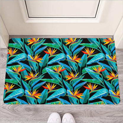 Teal Tropical Pattern Print Rubber Doormat