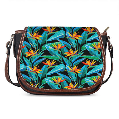 Teal Tropical Pattern Print Saddle Bag