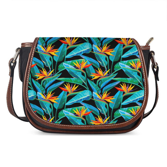 Teal Tropical Pattern Print Saddle Bag
