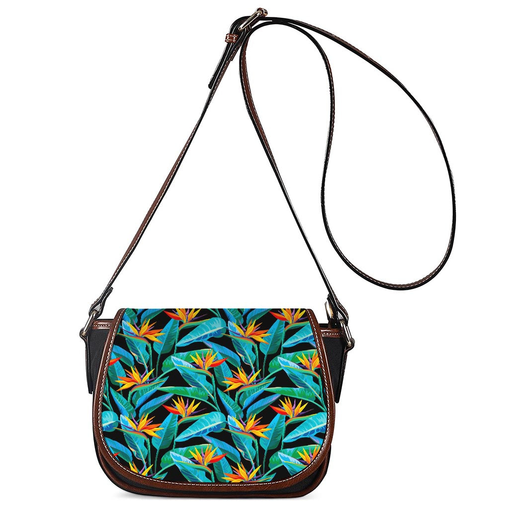 Teal Tropical Pattern Print Saddle Bag