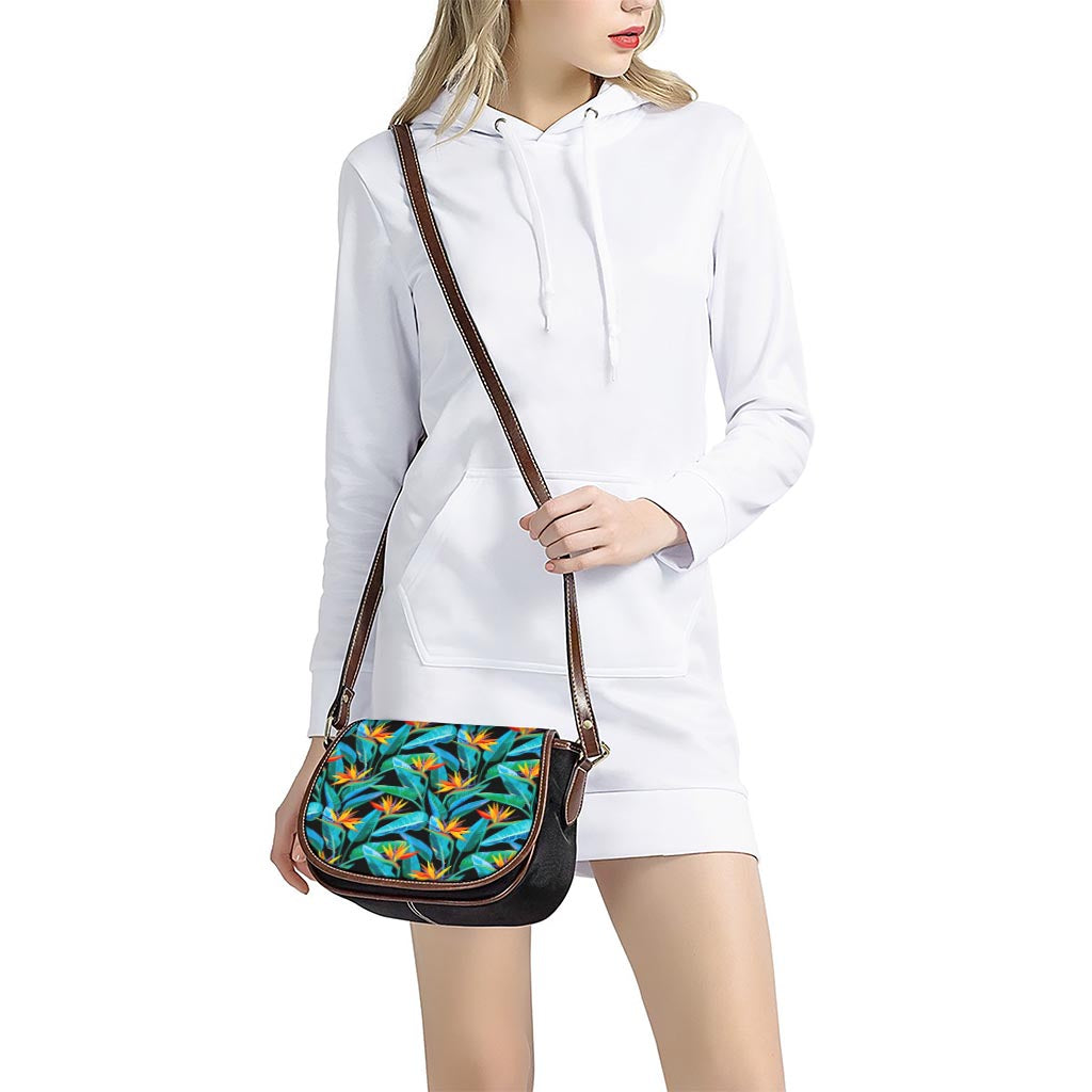 Teal Tropical Pattern Print Saddle Bag