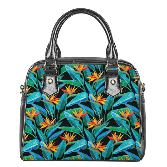 Teal Tropical Pattern Print Shoulder Handbag