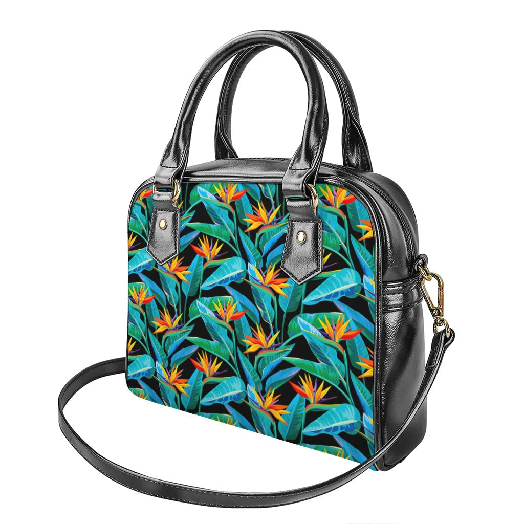 Teal Tropical Pattern Print Shoulder Handbag