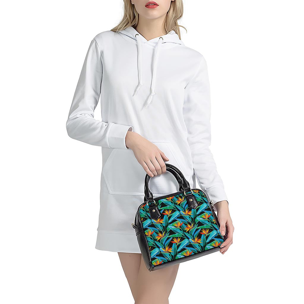 Teal Tropical Pattern Print Shoulder Handbag
