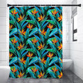 Teal Tropical Pattern Print Shower Curtain