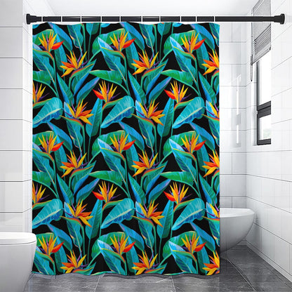 Teal Tropical Pattern Print Shower Curtain