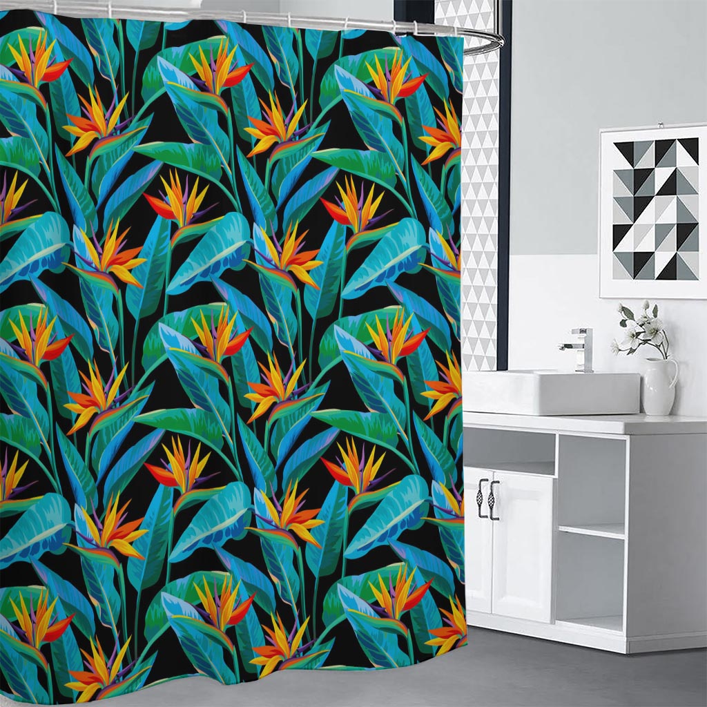 Teal Tropical Pattern Print Shower Curtain