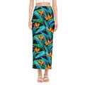 Teal Tropical Pattern Print Side Slit Maxi Skirt