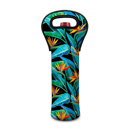 Teal Tropical Pattern Print Single Neoprene Wine Tote