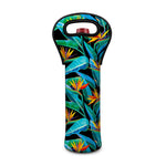 Teal Tropical Pattern Print Single Neoprene Wine Tote