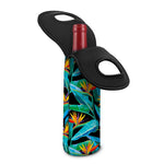 Teal Tropical Pattern Print Single Neoprene Wine Tote