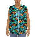 Teal Tropical Pattern Print Sleeveless Baseball Jersey
