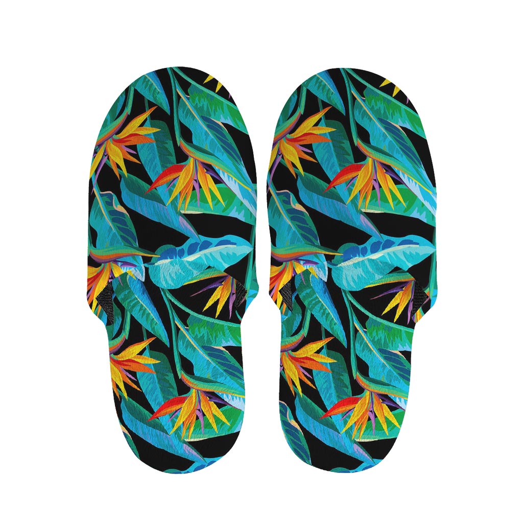 Teal Tropical Pattern Print Slippers