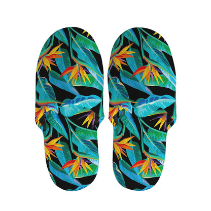 Teal Tropical Pattern Print Slippers