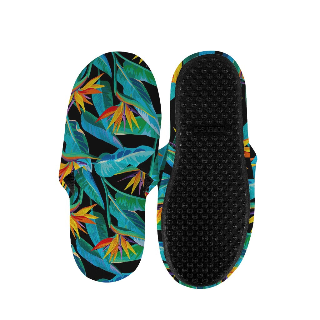 Teal Tropical Pattern Print Slippers