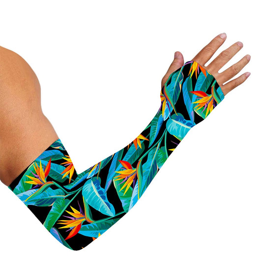 Teal Tropical Pattern Print Sun Protection Arm Sleeves