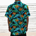 Teal Tropical Pattern Print Textured Short Sleeve Shirt