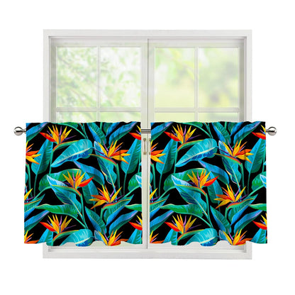Teal Tropical Pattern Print Tier Curtains