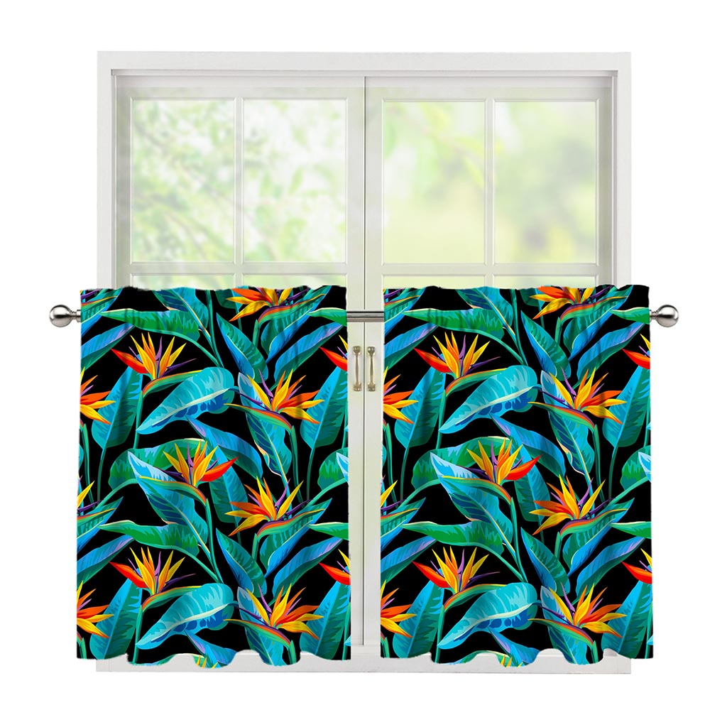 Teal Tropical Pattern Print Tier Curtains
