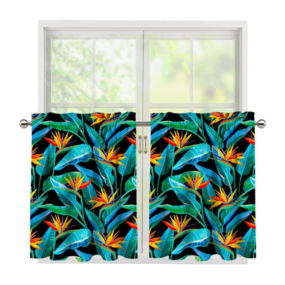 Teal Tropical Pattern Print Tier Curtains