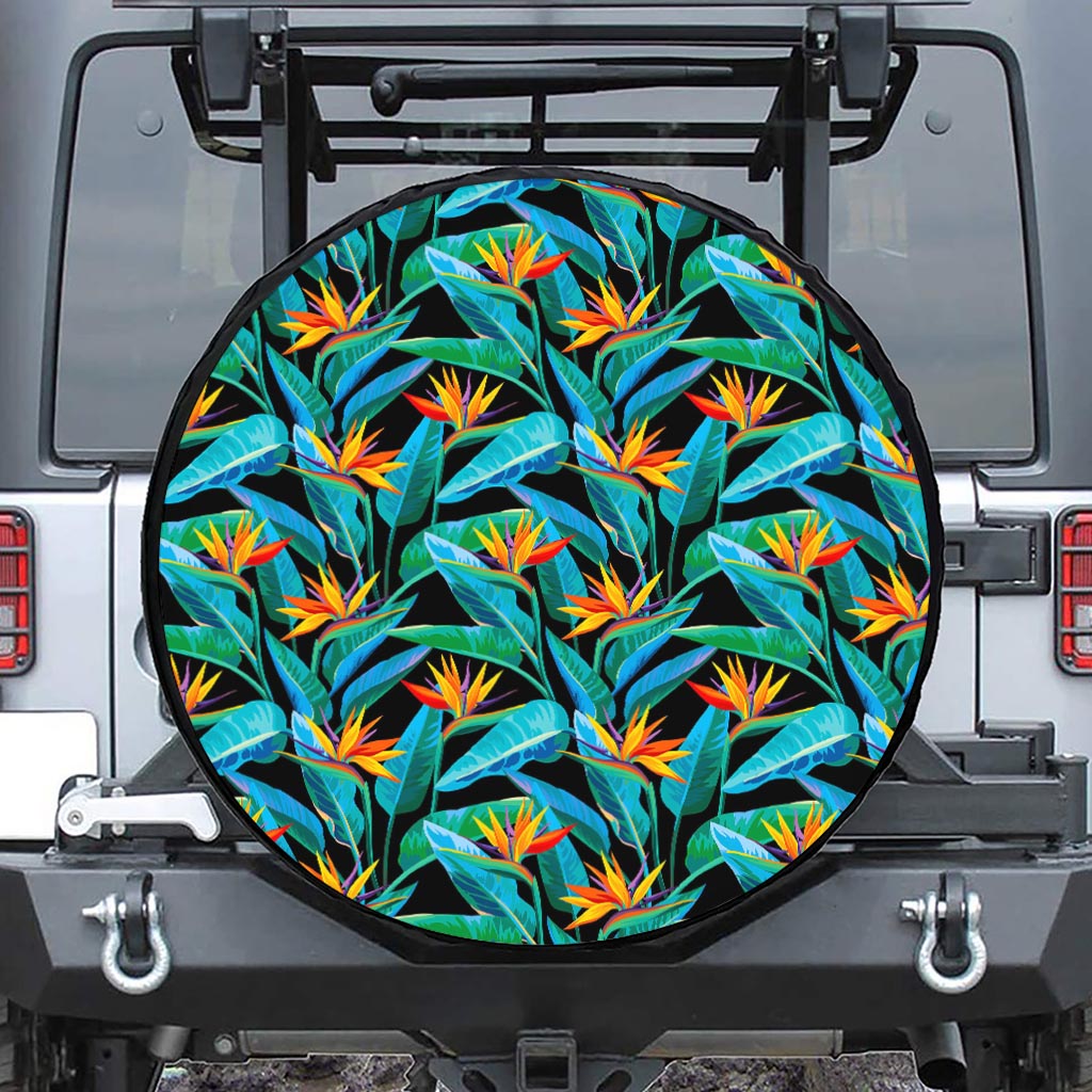 Teal Tropical Pattern Print Tire Cover