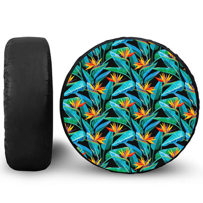 Teal Tropical Pattern Print Tire Cover