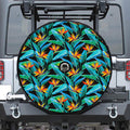 Teal Tropical Pattern Print Tire Cover With Camera Hole