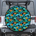 Teal Tropical Pattern Print Tire Cover With Camera Hole