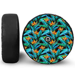Teal Tropical Pattern Print Tire Cover With Camera Hole