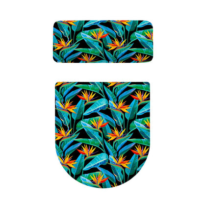 Teal Tropical Pattern Print Toilet Lid And Tank Cover Set