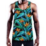 Teal Tropical Pattern Print Training Tank Top