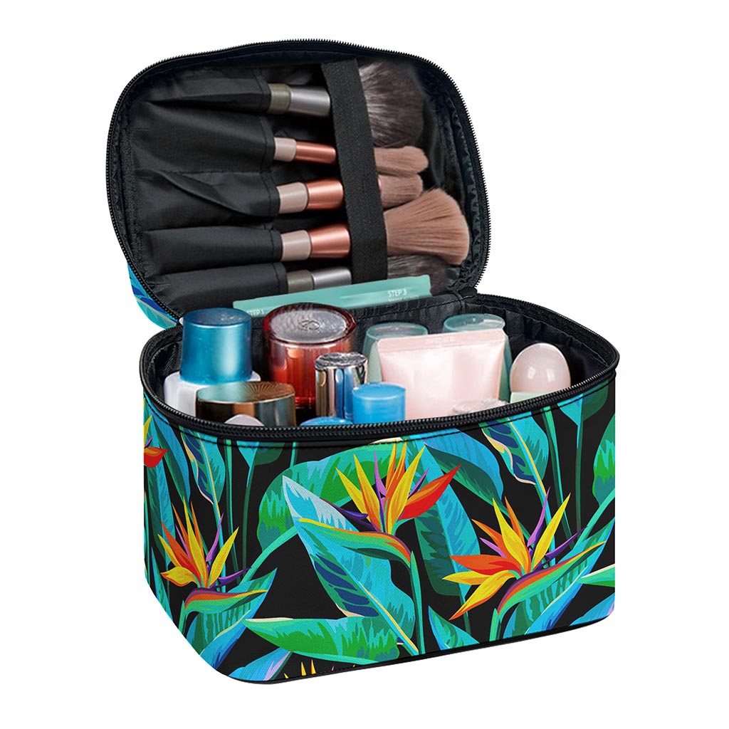 Teal Tropical Pattern Print Travel Makeup Bag