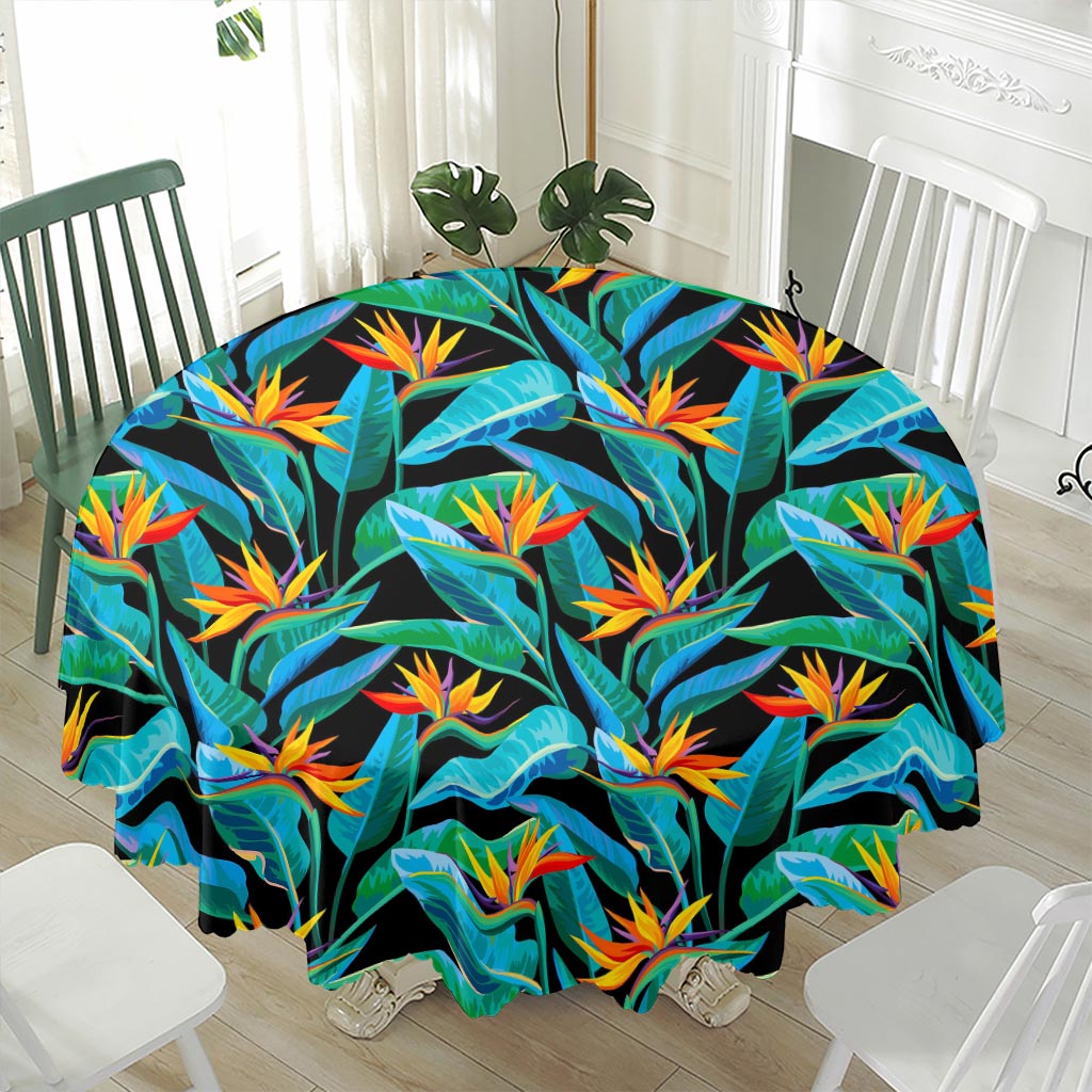 Teal Tropical Pattern Print Waterproof Round Tablecloth