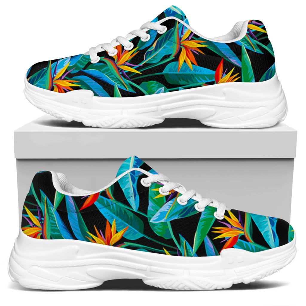 Teal Tropical Pattern Print White Chunky Shoes