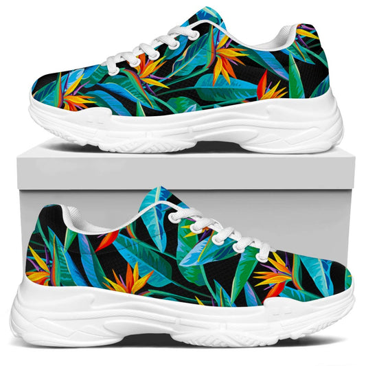Teal Tropical Pattern Print White Chunky Shoes