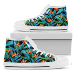 Teal Tropical Pattern Print White High Top Sneakers