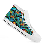 Teal Tropical Pattern Print White High Top Sneakers