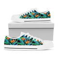 Teal Tropical Pattern Print White Low Top Sneakers