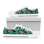 Teal Tropical Pattern Print White Low Top Sneakers