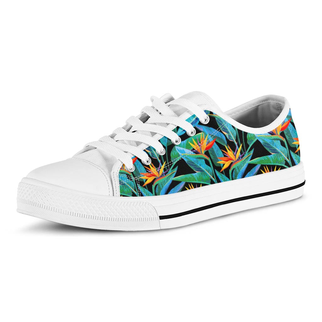 Teal Tropical Pattern Print White Low Top Sneakers