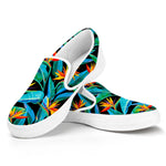 Teal Tropical Pattern Print White Slip On Sneakers