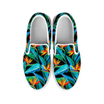 Teal Tropical Pattern Print White Slip On Sneakers