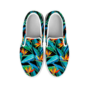 Teal Tropical Pattern Print White Slip On Sneakers