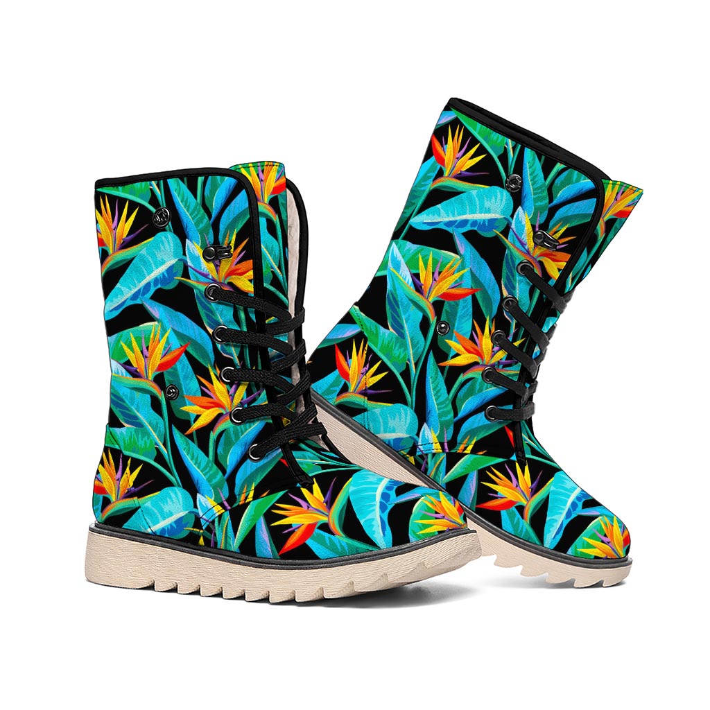 Teal Tropical Pattern Print Winter Boots