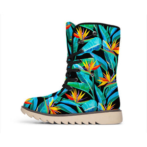 Teal Tropical Pattern Print Winter Boots