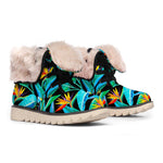 Teal Tropical Pattern Print Winter Boots