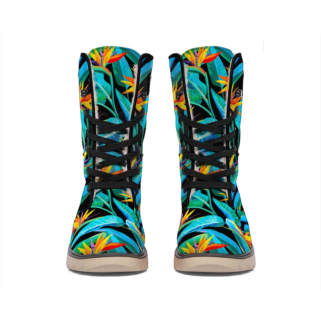 Teal Tropical Pattern Print Winter Boots