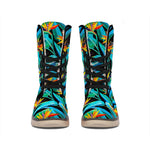 Teal Tropical Pattern Print Winter Boots