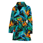 Teal Tropical Pattern Print Women's Bathrobe