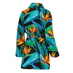 Teal Tropical Pattern Print Women's Bathrobe